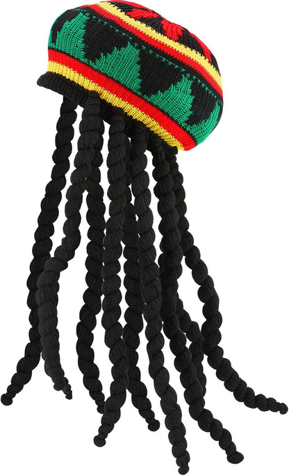 SATINIOR Rasta Hat with Black Dreadlocks Wig Rasta Wig with Dreads Funny Hat, 1 Piece, Size 17. 3