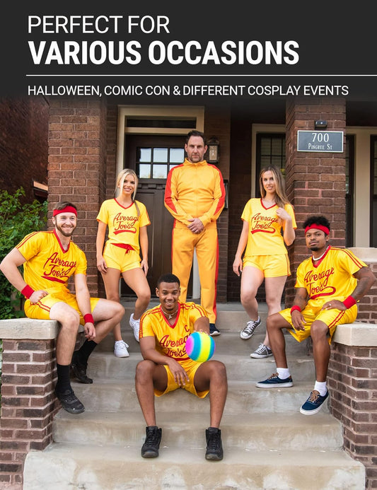 Ripple Junction Dodgeball Average Joe's Adult Yellow Jersey Halloween Costume Set Cosplay - Officially Licensed