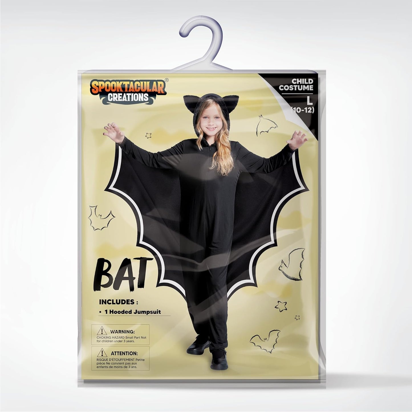 Spooktacular Creations Halloween Kid Bat Costume Glow in the Dark, Bat Wings Costume, Black Jumpsuit for Boy, Girls