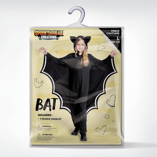 Spooktacular Creations Halloween Kid Bat Costume Glow in the Dark, Bat Wings Costume, Black Jumpsuit for Boy, Girls