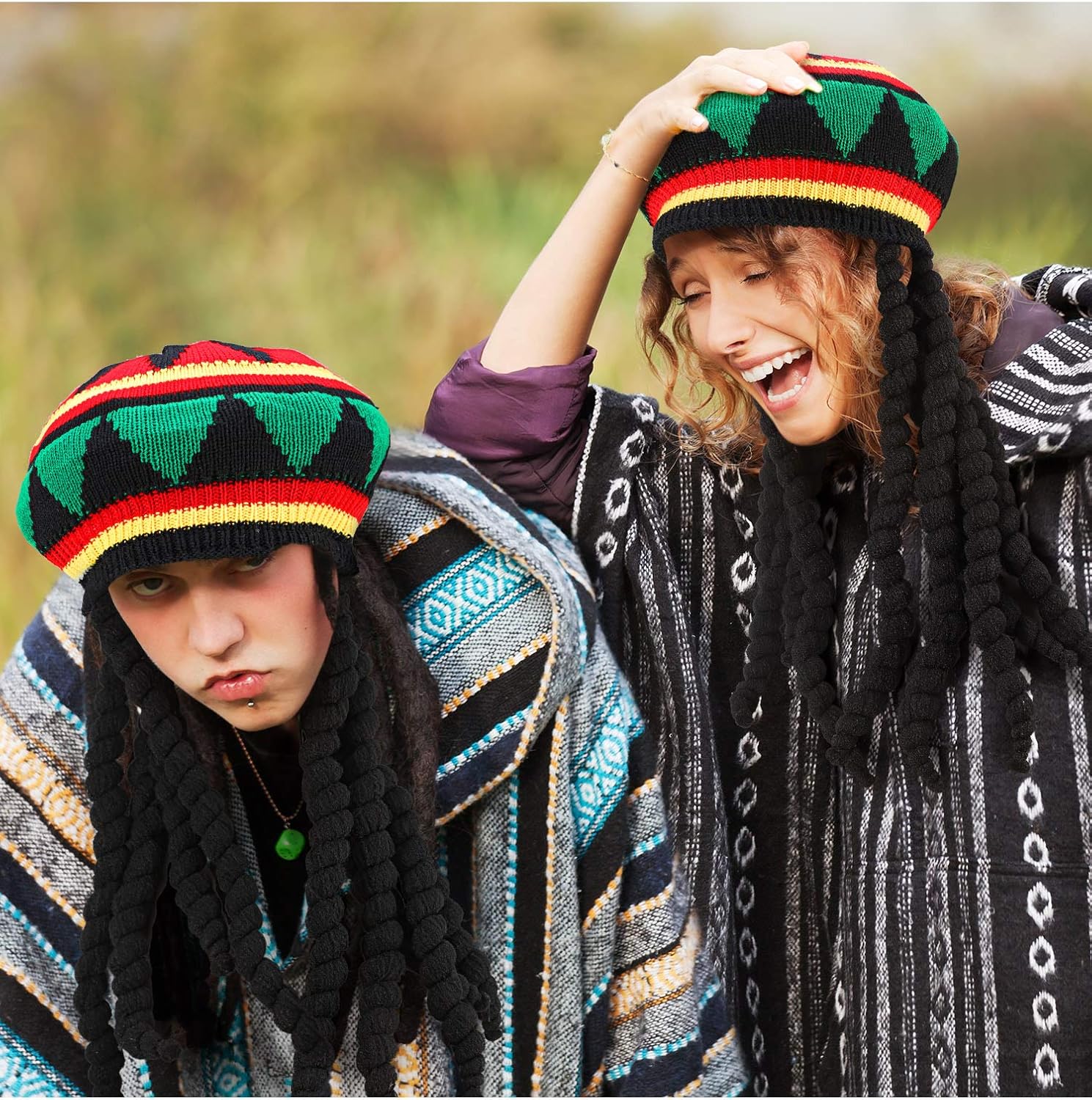 SATINIOR Rasta Hat with Black Dreadlocks Wig Rasta Wig with Dreads Funny Hat, 1 Piece, Size 17. 3