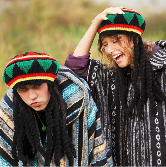 SATINIOR Rasta Hat with Black Dreadlocks Wig Rasta Wig with Dreads Funny Hat, 1 Piece, Size 17. 3