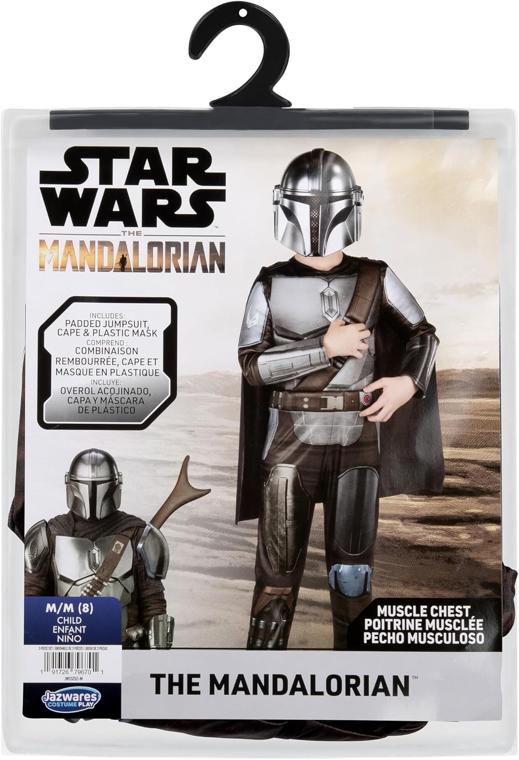 Star Wars The Mandalorian Official Youth Costume - Premium Quality Padded Jumpsuit with Plastic Mask and Detachable Cape
