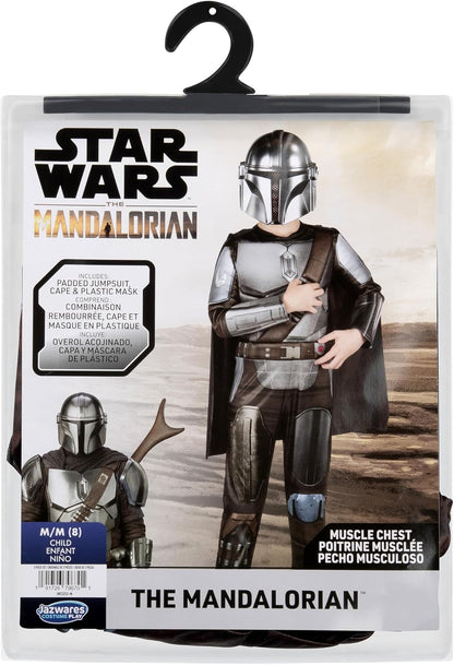 Star Wars The Mandalorian Official Youth Costume - Premium Quality Padded Jumpsuit with Plastic Mask and Detachable Cape