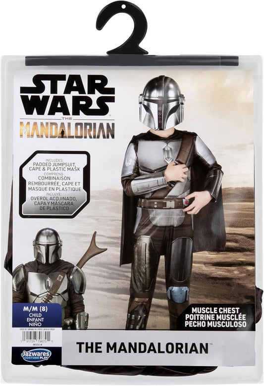 Star Wars The Mandalorian Official Youth Costume - Premium Quality Padded Jumpsuit with Plastic Mask and Detachable Cape