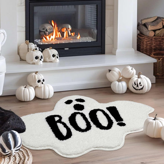 Halloween Bathroom Rugs Spooky Ghost Bath Mat Non-Slip for Gothic Bathroom Decor Goth Funny Rug for Shower Microfiber Washable Absorbent,Black 20”x32”