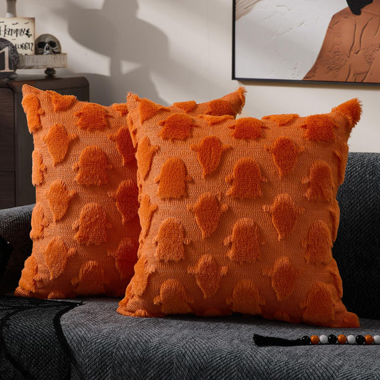 DFXSZ Halloween Pillow Covers 18x18 inch Set of 2 White Ghost Throw Pillow Cases Soft Plush Faux Fur Wool Couch Cushion Case for Chair Sofa Bedroom Living Room Home Decor PTK03A18