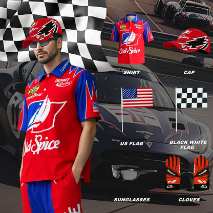 Ricky Bobby Costume Halloween Cal Naughton Shirt Race Car Driver Sports With Sunglasses Hat Props Cosplay Set