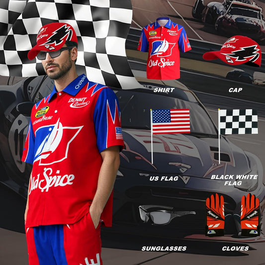 Ricky Bobby Costume Halloween Cal Naughton Shirt Race Car Driver Sports With Sunglasses Hat Props Cosplay Set