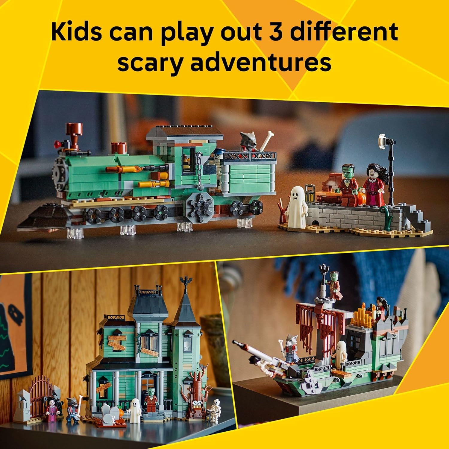 LEGO Creator 3 in 1 Haunted Mansion Building Toy for Kids - Halloween Building Blocks & Learning Toy for Girls & Boys, Ages 9+ - Build a Haunted House, Train, or Ship - Gift for Birthdays - 31167