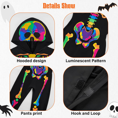 Weixinbuy Kids Halloween Skeleton Costumes Toddler Luminous Scary Skull Bones Jumpsuit Glow in the Dark Outfit for Child Baby