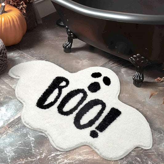 Halloween Bathroom Rugs Spooky Ghost Bath Mat Non-Slip for Gothic Bathroom Decor Goth Funny Rug for Shower Microfiber Washable Absorbent,Black 20”x32”
