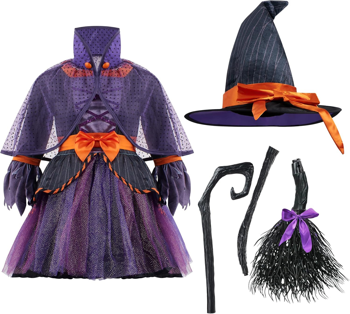 Spooktacular Creations Child Girl Orange Purple Witch Costume, Toddler Witch Outfit Set for Kids Halloween Dress Up Parties