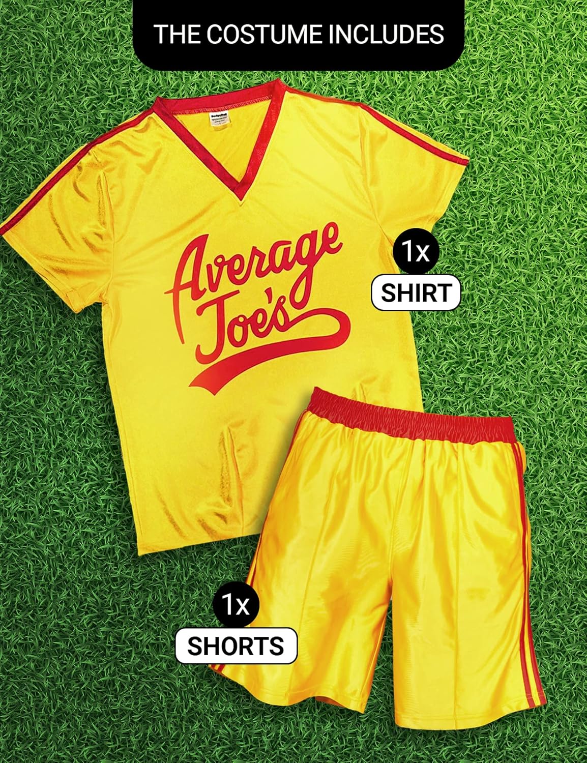 Ripple Junction Dodgeball Average Joe's Adult Yellow Jersey Halloween Costume Set Cosplay - Officially Licensed